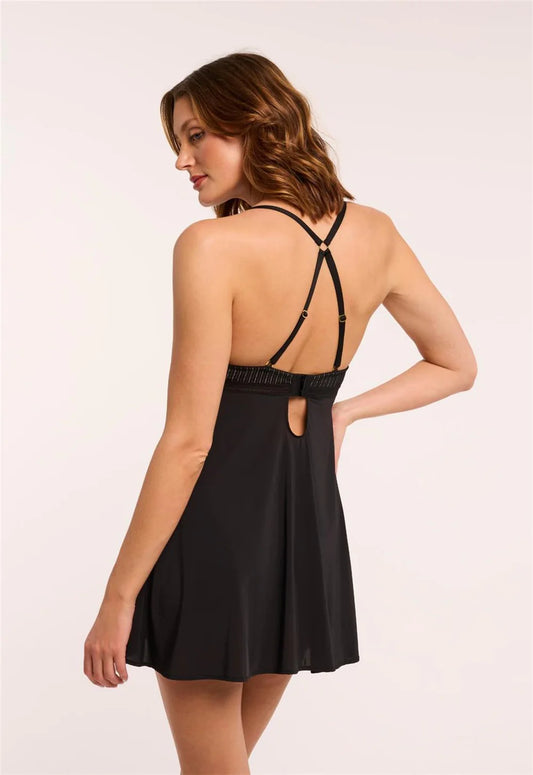 Temptation Chemise and Thong 9596 - Black/Sand