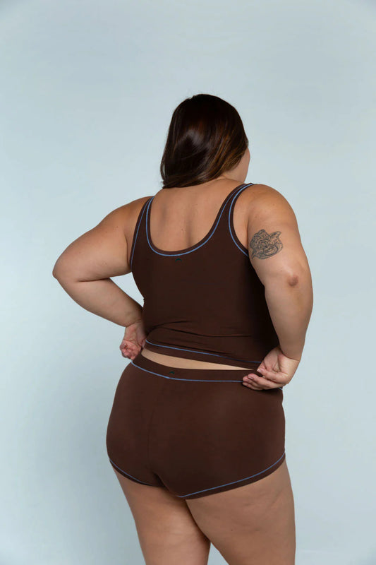 Sporty Crop (SC) Tank - Brown / Sky Blue