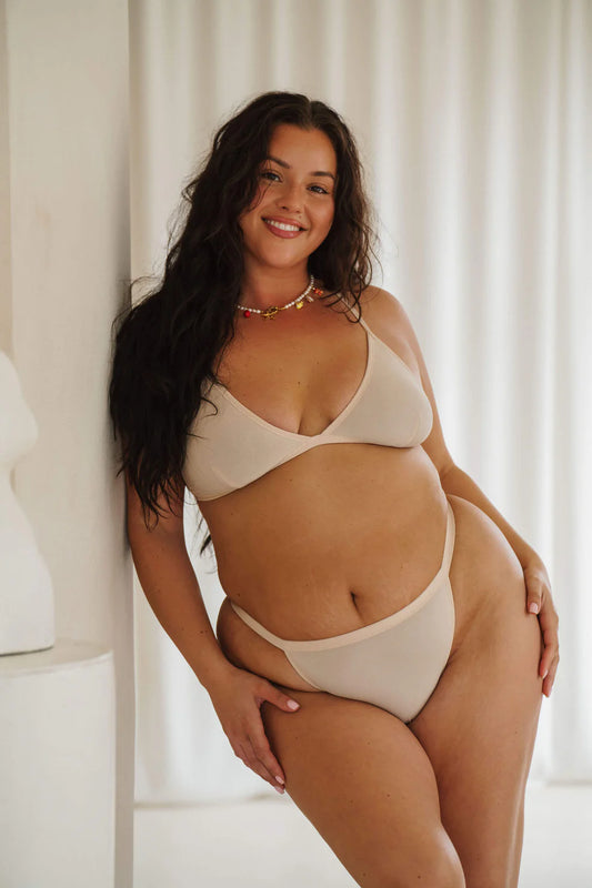 High Rise String Thong - Beige