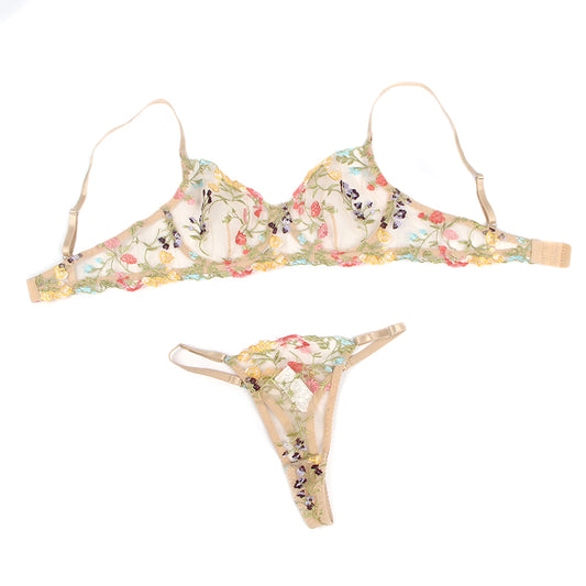 Floral Embroidery Mesh Bra and Thong 81198 - Floral