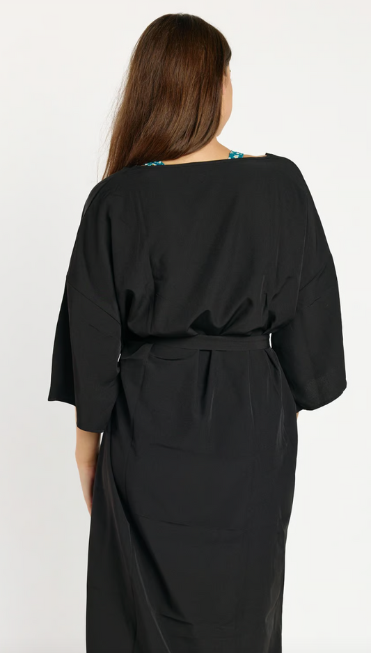 Long Kimono Beach Cover Up E004 - Black