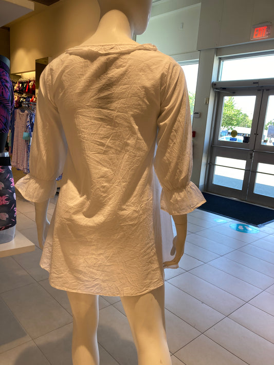 100% Cotton 3/4 Sleeve Smocked 34" Nightgown 4479 - White