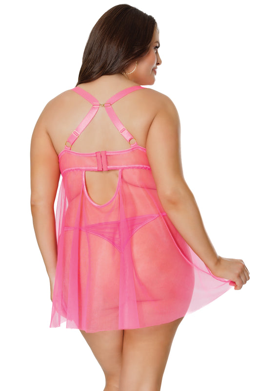 Babydoll and G-string 24112 - Neon Pink/Yellow