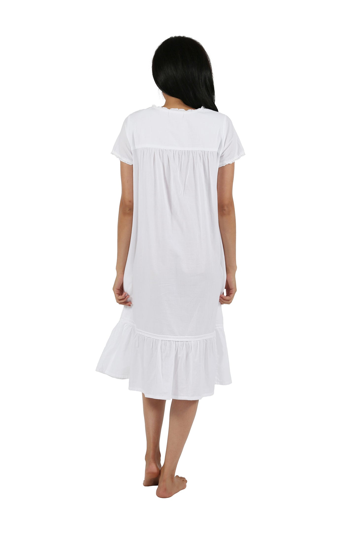 100% Cotton Short Sleeve Embroidered Gown 1282G - White