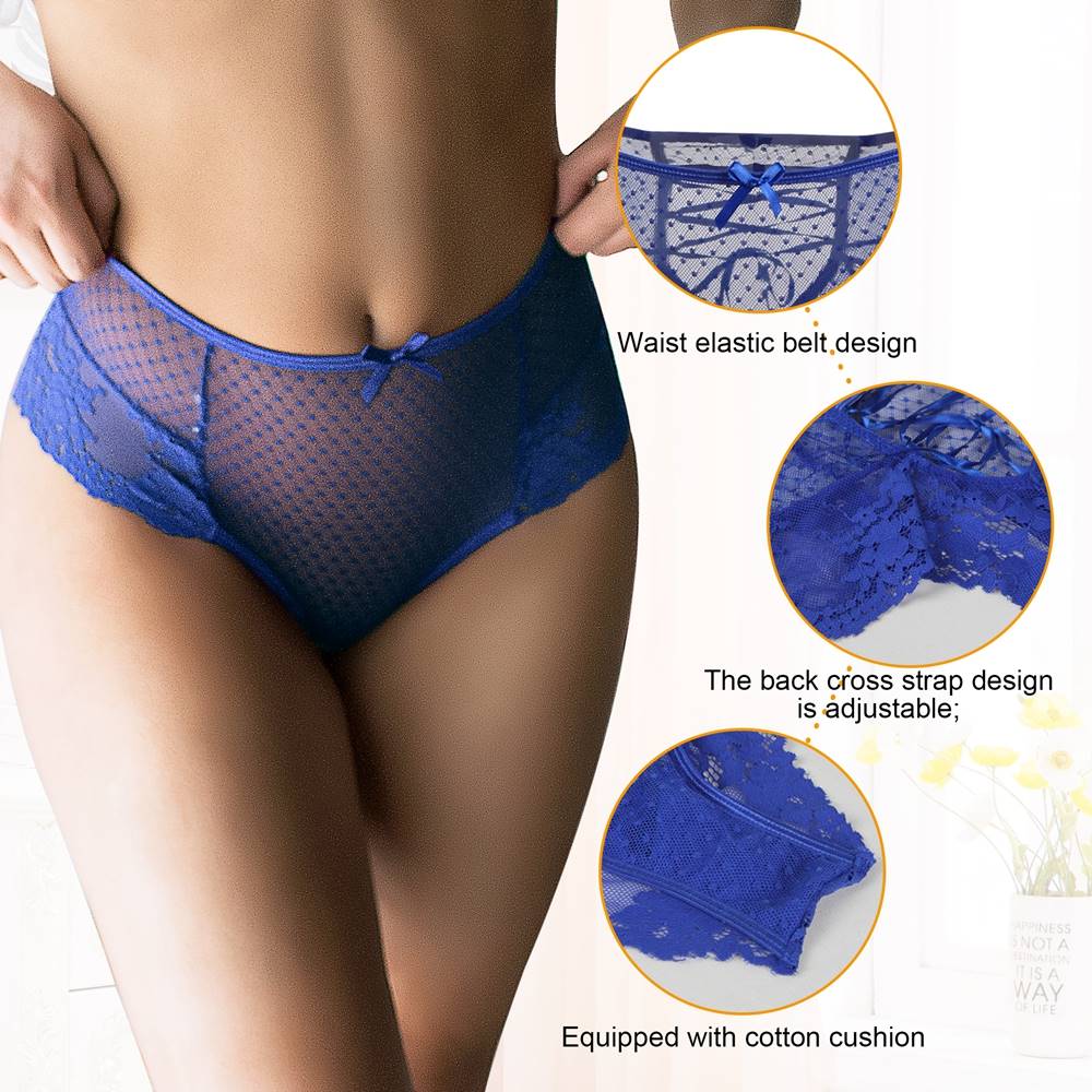 High Waist Lace Cheeky Panty 5152 - Blue