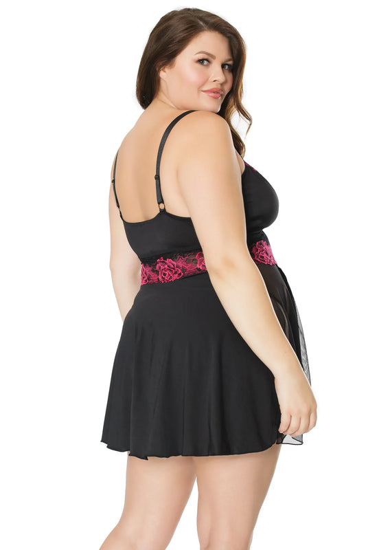 Babydoll with G-string 21124 - Black/Fuchsia
