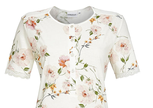 Nightgown with Button Placket 2211037 - Floral Champagne