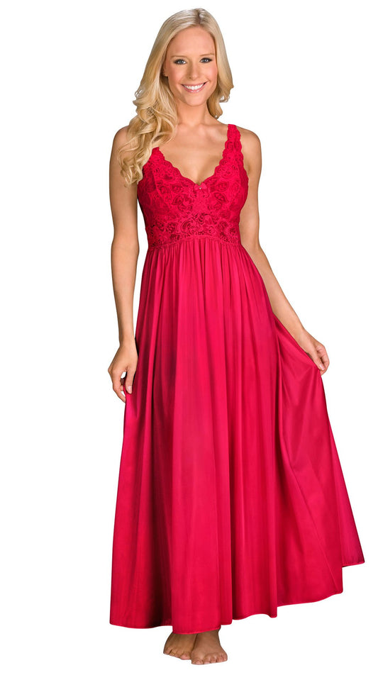 53" Lace Bodice Nightgown 31737 - Red