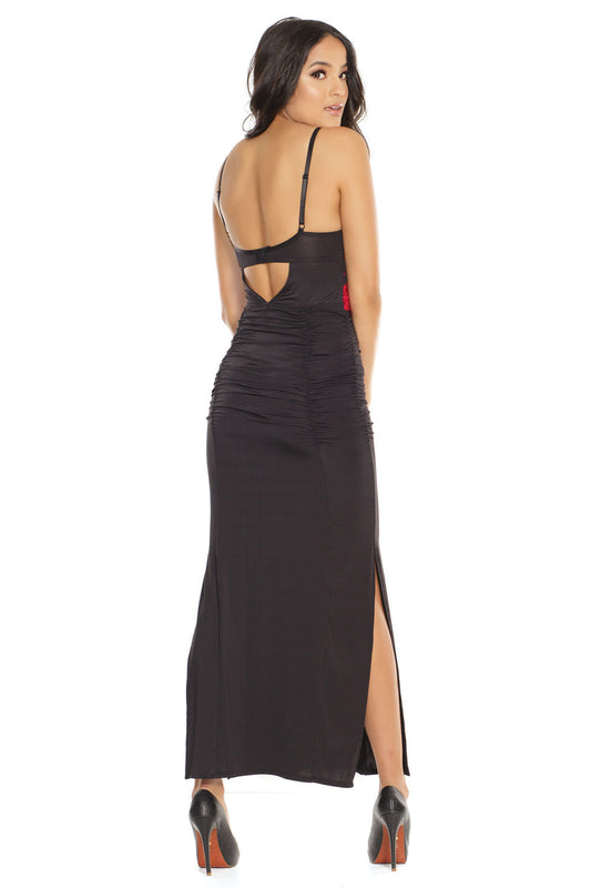 Microfibre Gown with Side Slit 3870 - Black/Red