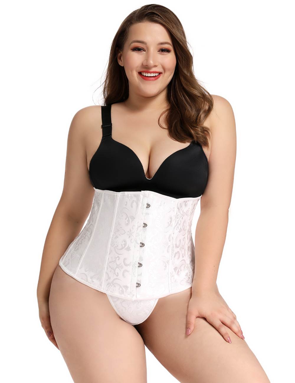 Brocade Underbust Corset and Thong 70552 - White