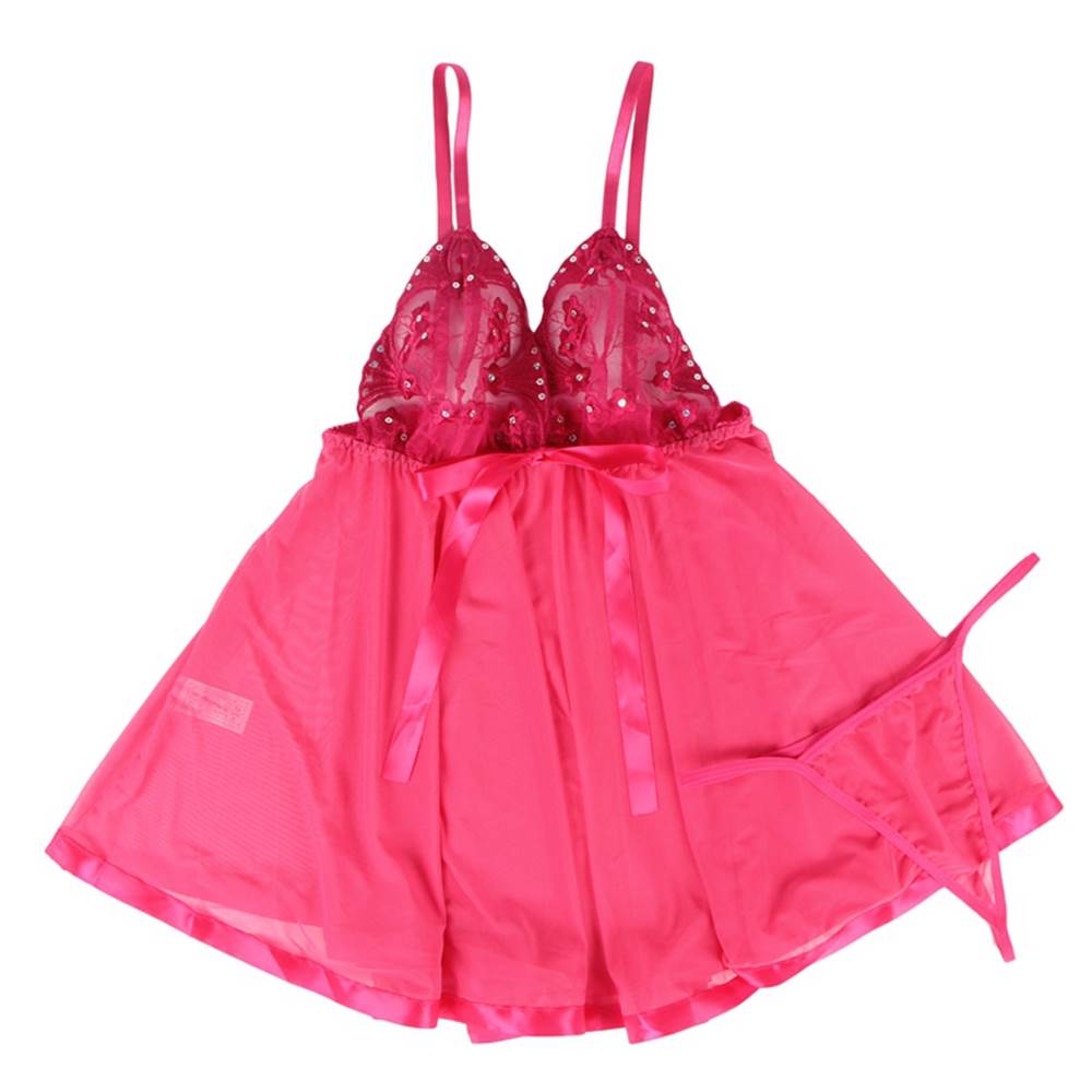 Floral Embroidered Babydoll with G-string 20734 - Pink