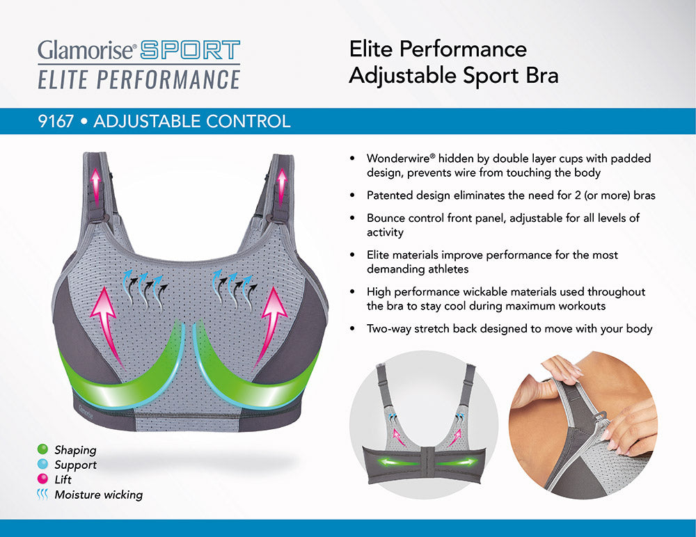 Elite Performance Adjustable Support Underwire Sport Bra 9167 - Print