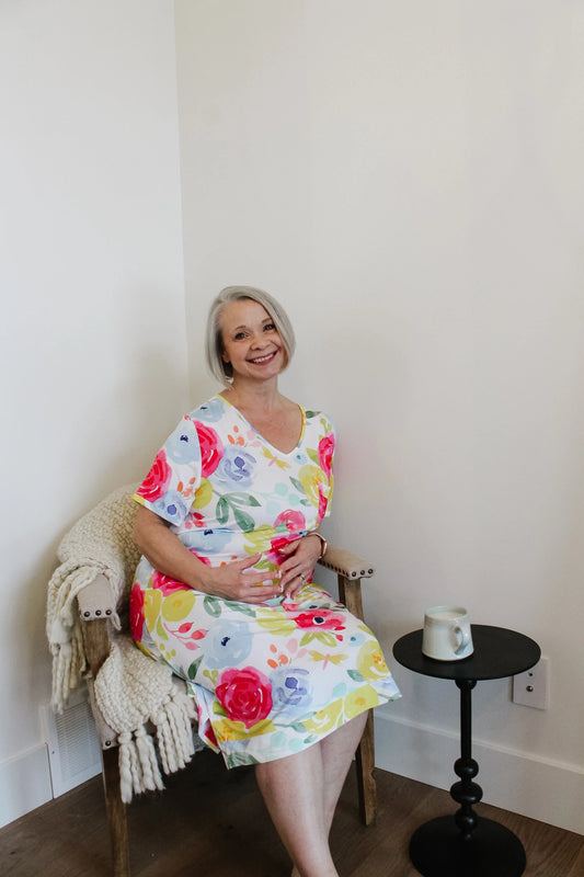 V Neck Bamboo Nightgown - Floral Blooms