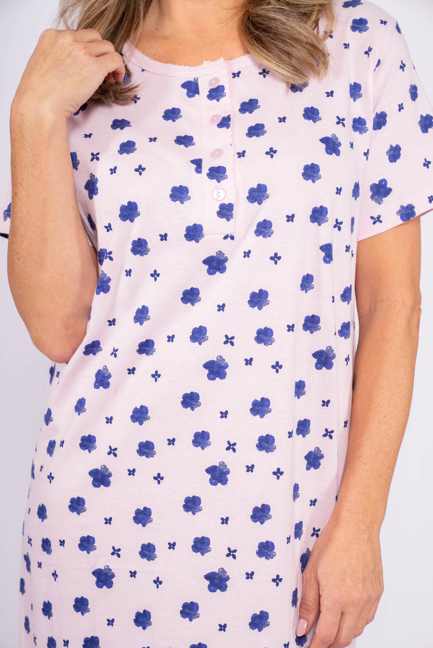 100% Cotton Jersey 48" Short Sleeve Nightgown 2022131 - Lilac Fields