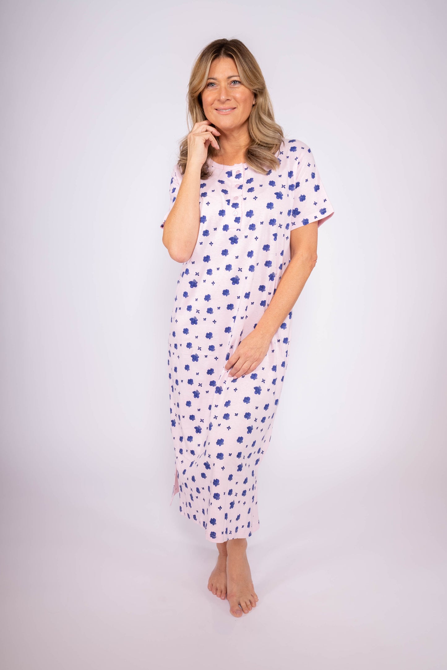 100% Cotton Jersey 48" Short Sleeve Nightgown 2022131 - Lilac Fields