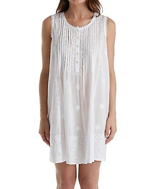 100% Cotton Woven Sleeveless Embroidered Gown 1104C - White