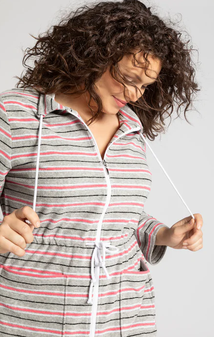 Stripe Terry Zip Front Bath Robe 75000090