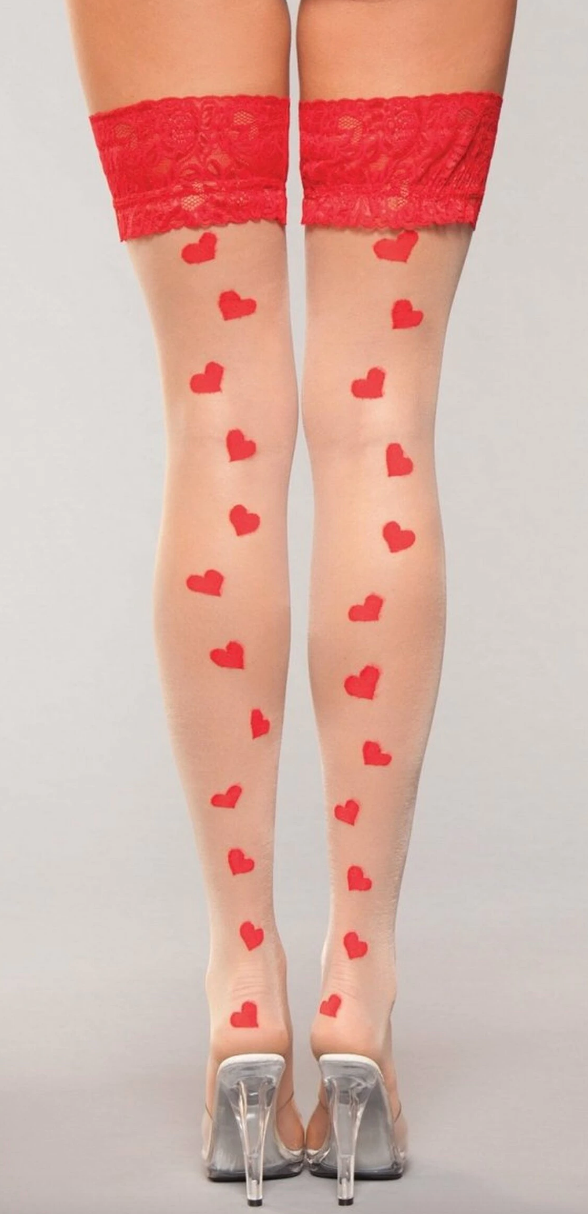 Sweetheart Hearts Stay-Up Thigh Highs BWH800 - Red