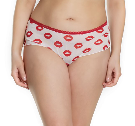Lip Print Booty Shorts 2573P - White and red