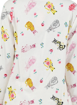 100% Cotton Knit Long Sleeve Pyjamas 1542 - Ivory/Cats
