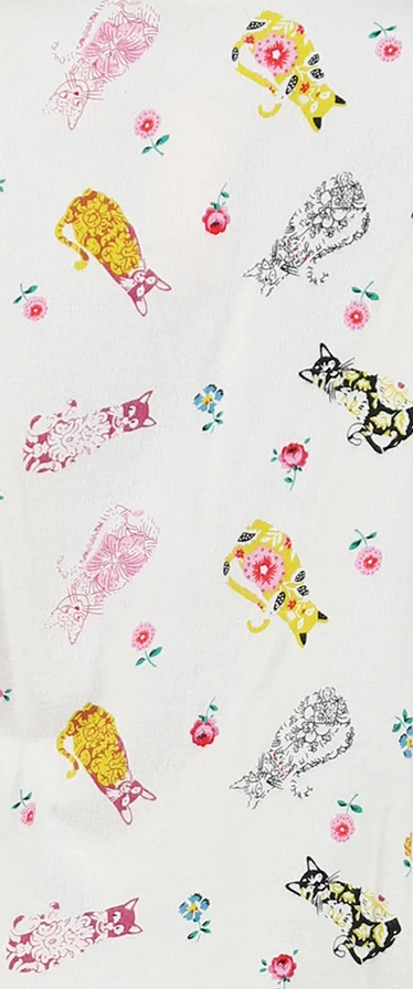 100% Cotton Knit Long Sleeve Pyjamas 1542 - Ivory/Cats