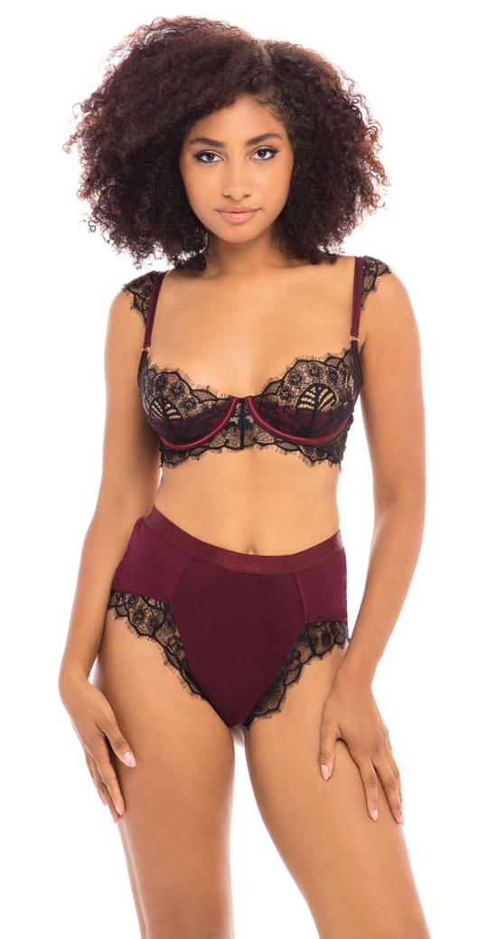 Nicole Eyelash Lace Bralette 40-11425 - Zinfandel/Black