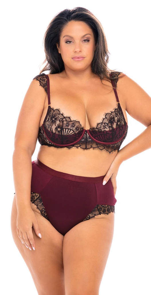 Nicole Eyelash Lace Bralette 40-11425 - Zinfandel/Black