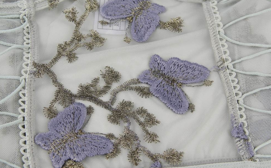 Butterfly Pattern Embroidery Mesh Cheeky Panty 1023 - Grey and Purple