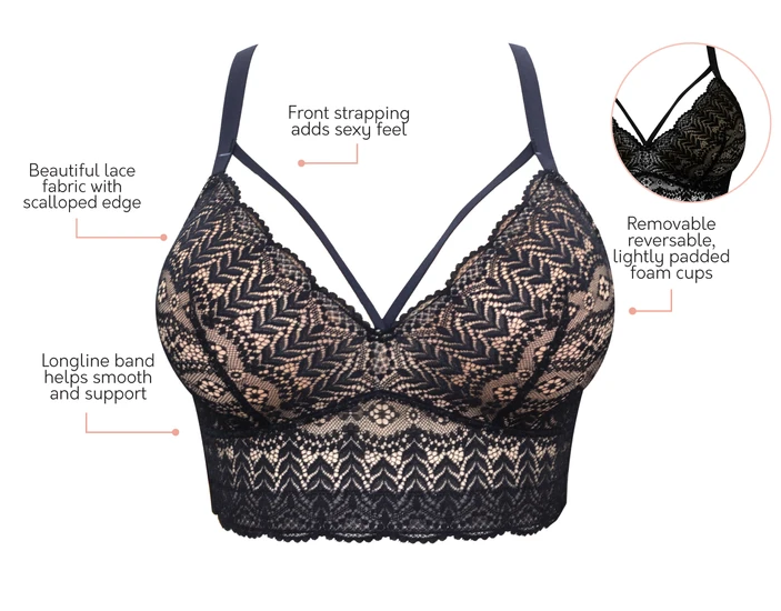 Mia Lace Longline Bralette 5951 - Black
