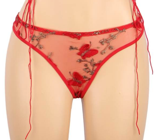 Women Low Waist Mesh Embroidered G-Strings Panties Butterfly Open