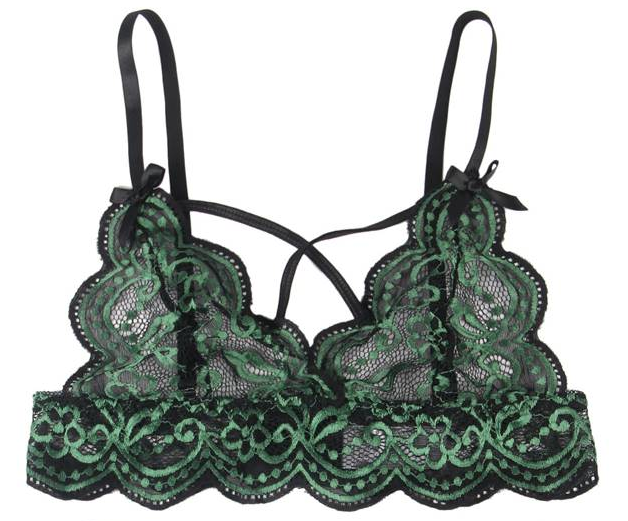 Lace Cross Strap Decoration Bralette 1047 - Green/Black