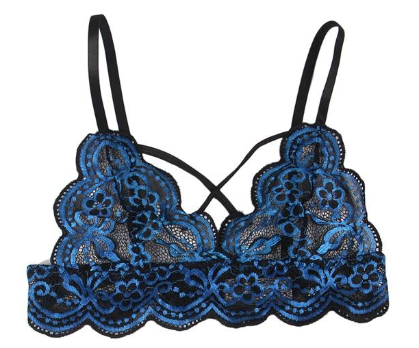 Lace Cross Strap Decoration Bralette 1047 - Blue/Black