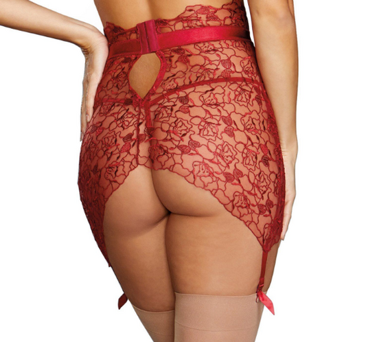 Floral Embroidery Garter Skirt and G-string 12170 - Garnet