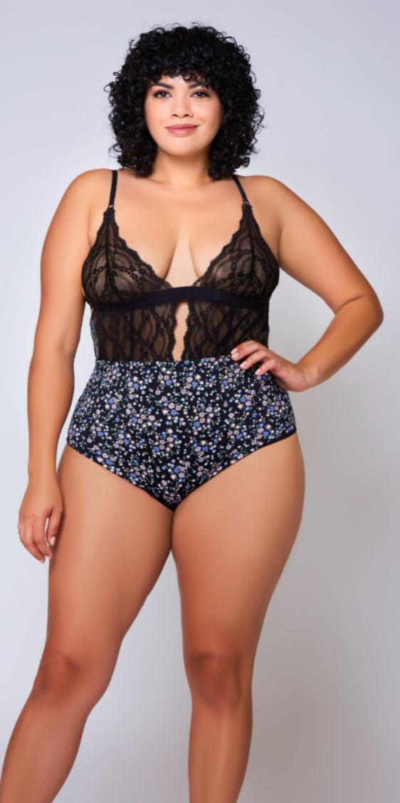 Hollyn Lace Plunge Teddy 85045 - Black/Navy