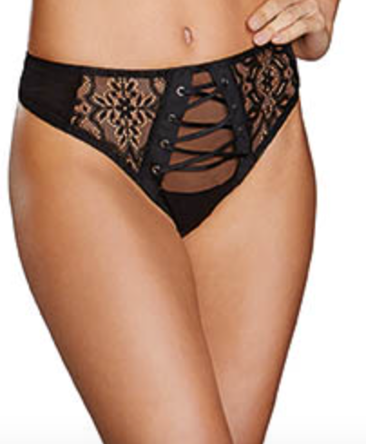 Galloon Lace and Mesh Thong 12163 - Black