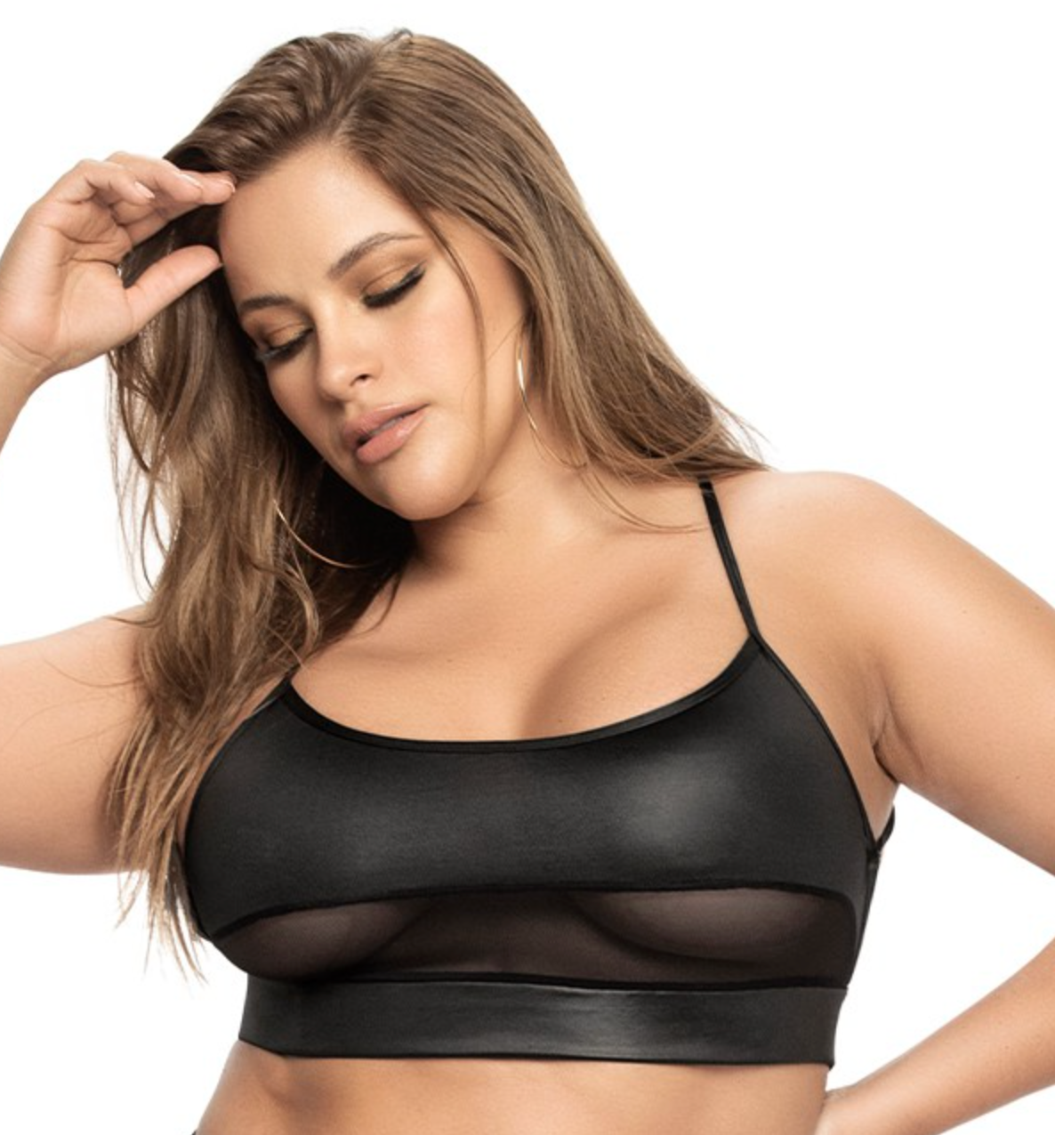 Faux Leather and Mesh Bralette MA2684B - Black
