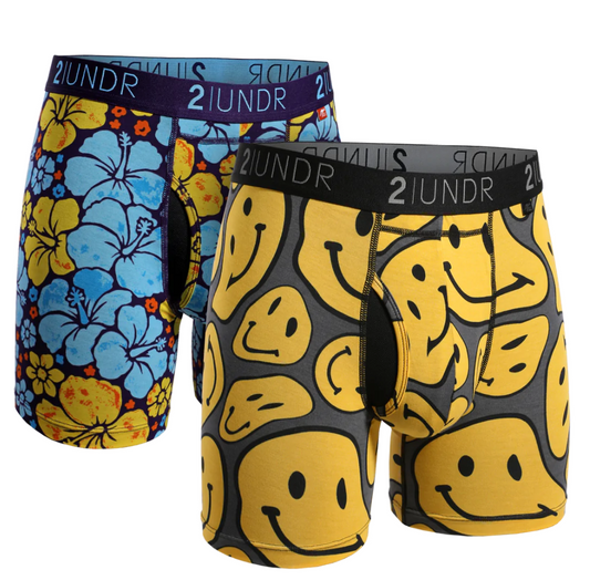 2UNDR 2PACK 6" Swing Shift Boxer Brief - Flower Power/Smiley