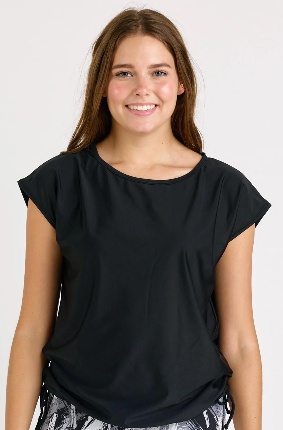 Daphne Cap Sleeve Swim Top - Black