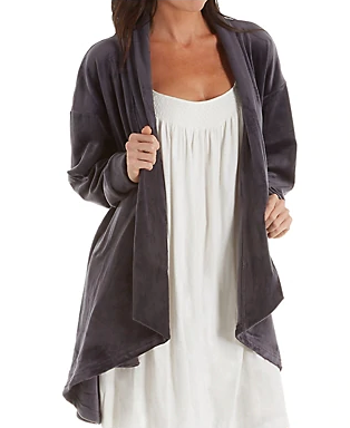 Velvet Fleece Open Cardigan Robe 998 Grey Purple Cactus Lingerie