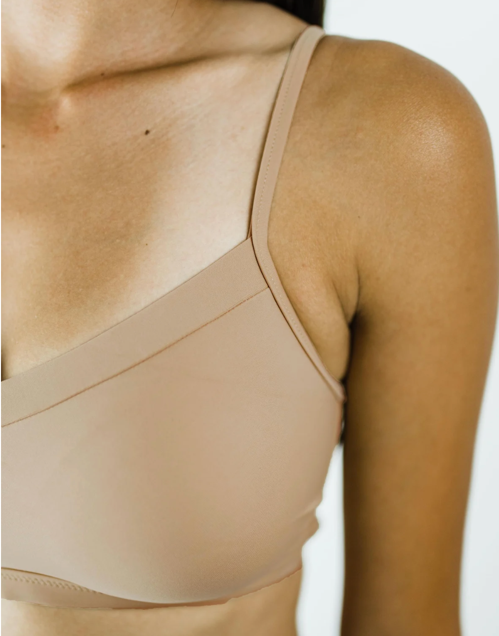 Wireless Swim Bra with Adjustable Straps - Beige