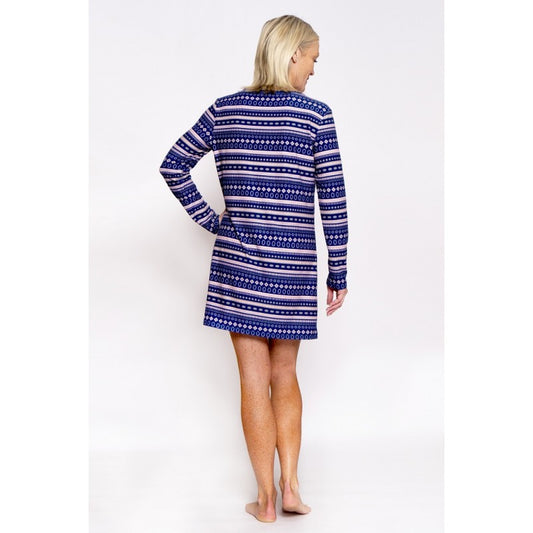 Dream Knit Long Sleeve 33" Sleepshirt 8201 - Blue Fairisle