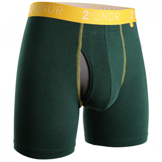 2UNDR 6" Swing Shift Boxer Brief - Dark Green/Gold
