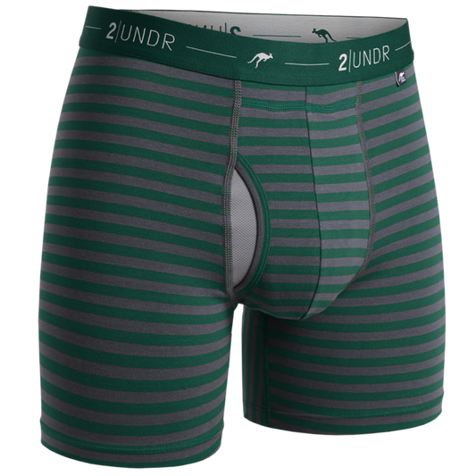 2UNDR 6" Day Shift Boxer Brief - Dark Green\Grey Stripes