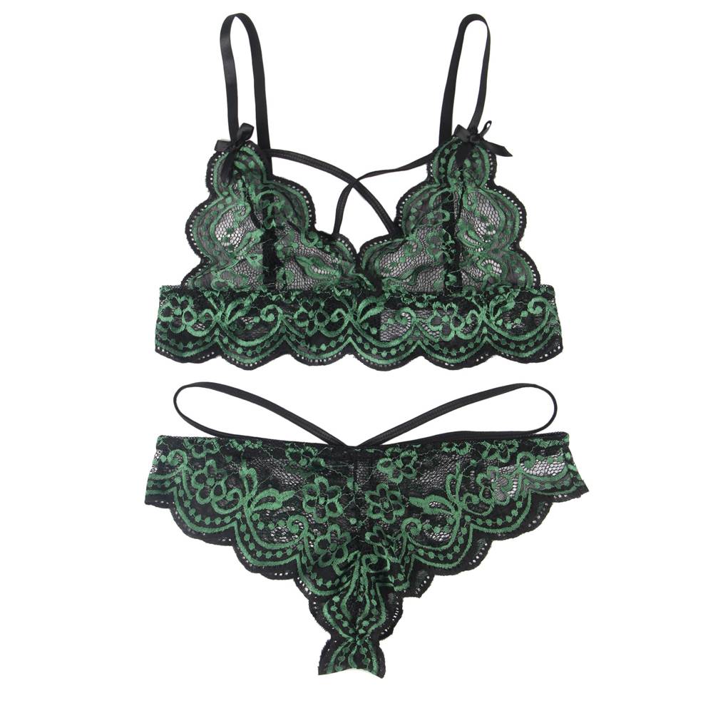 Lace Cross Strap Decoration Bralette 1047 - Green/Black