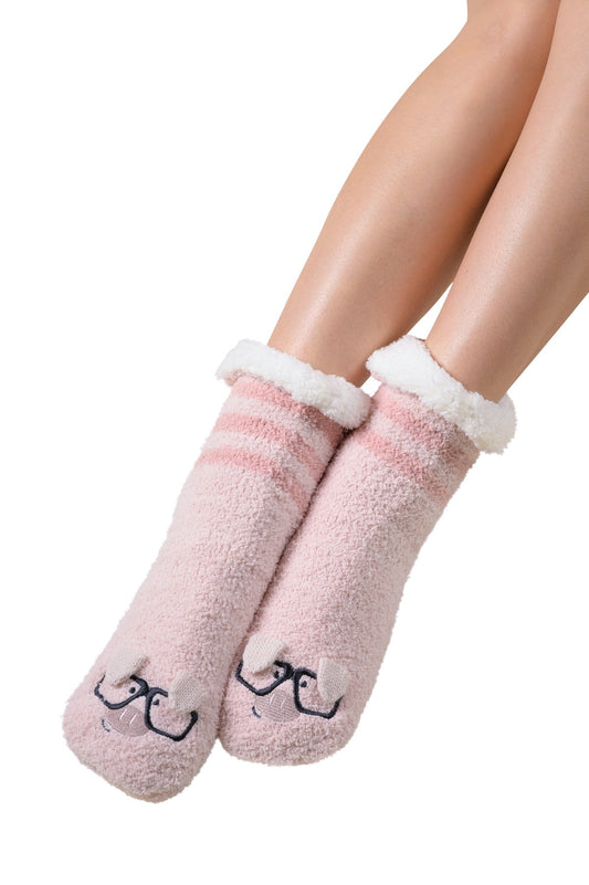 Coffee Shoppe Marshmallow Hipster Critter Lounge Socks - Pig