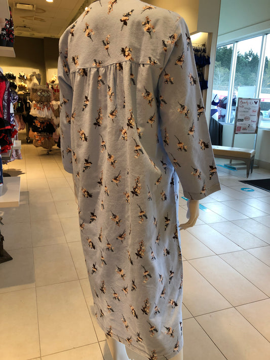 100% Cotton Flannel Long Gown 11435 - Blue Bouquet