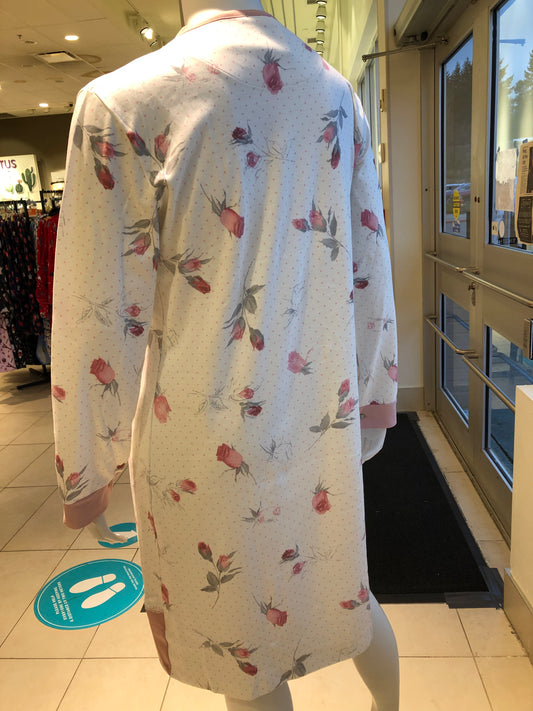 100% Cotton Long Sleeve Floral Nightgown 51183 - Dusty Pink (Cipria)
