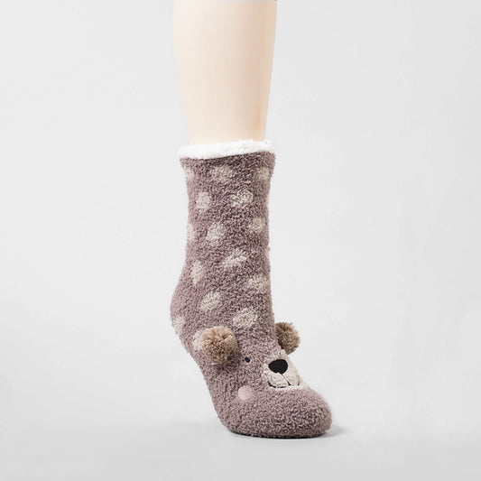 Coffee Shoppe Animal Plush Lounge Socks - Bear (Oatmeal)