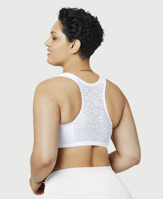 1908 Cotton T-Back Wireless Front Close Leisure Bra - White
