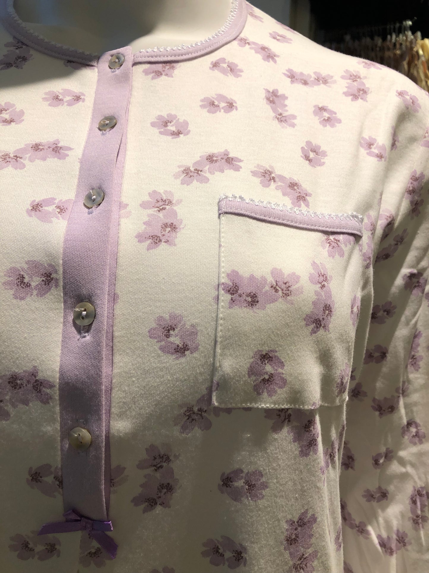 100% Cotton Long Sleeve Nightgown 51203 - Lavender Floral (Glicine)